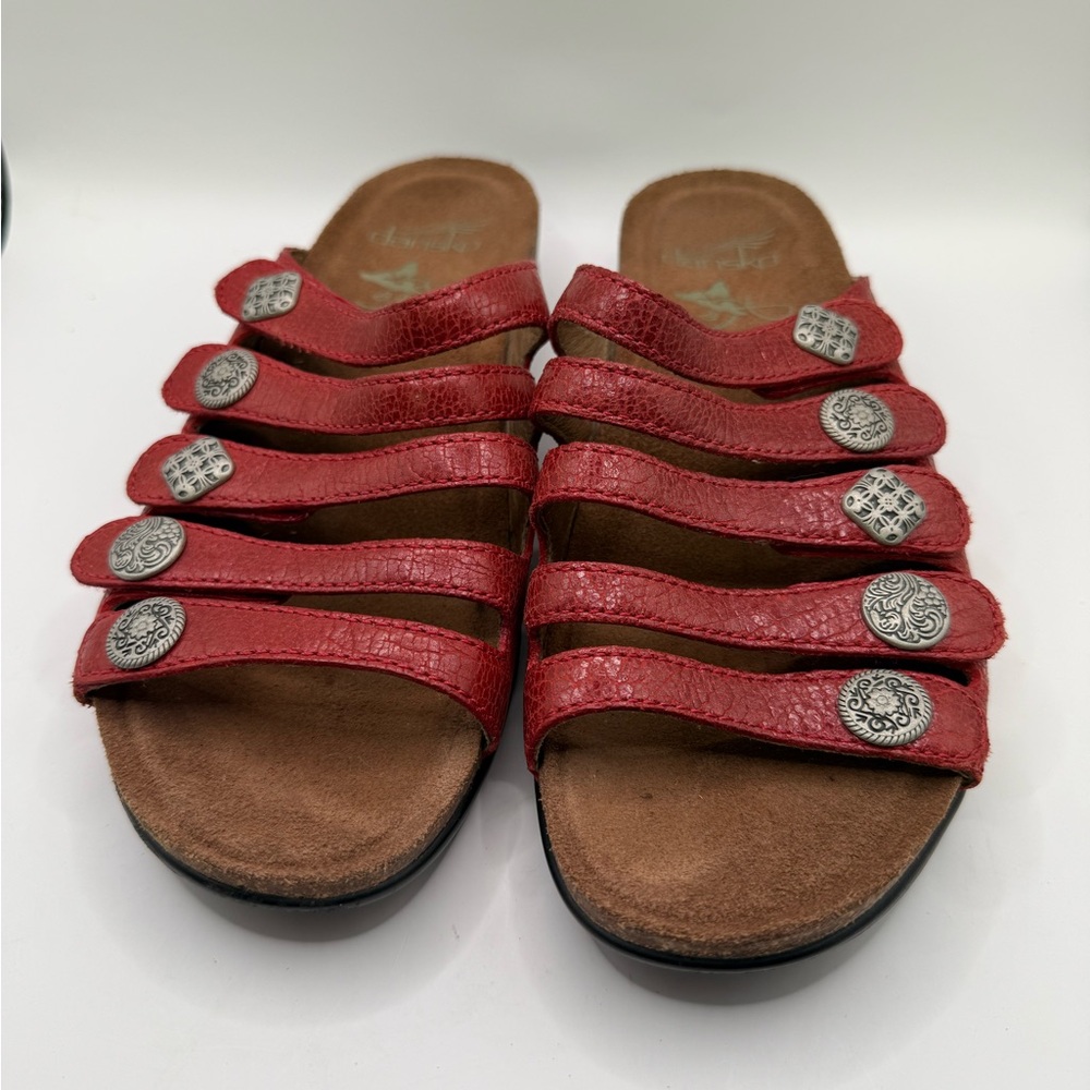 Dansko Janie Black Napa Leather Strappy Red Slipon EU 37 US 7-7.5